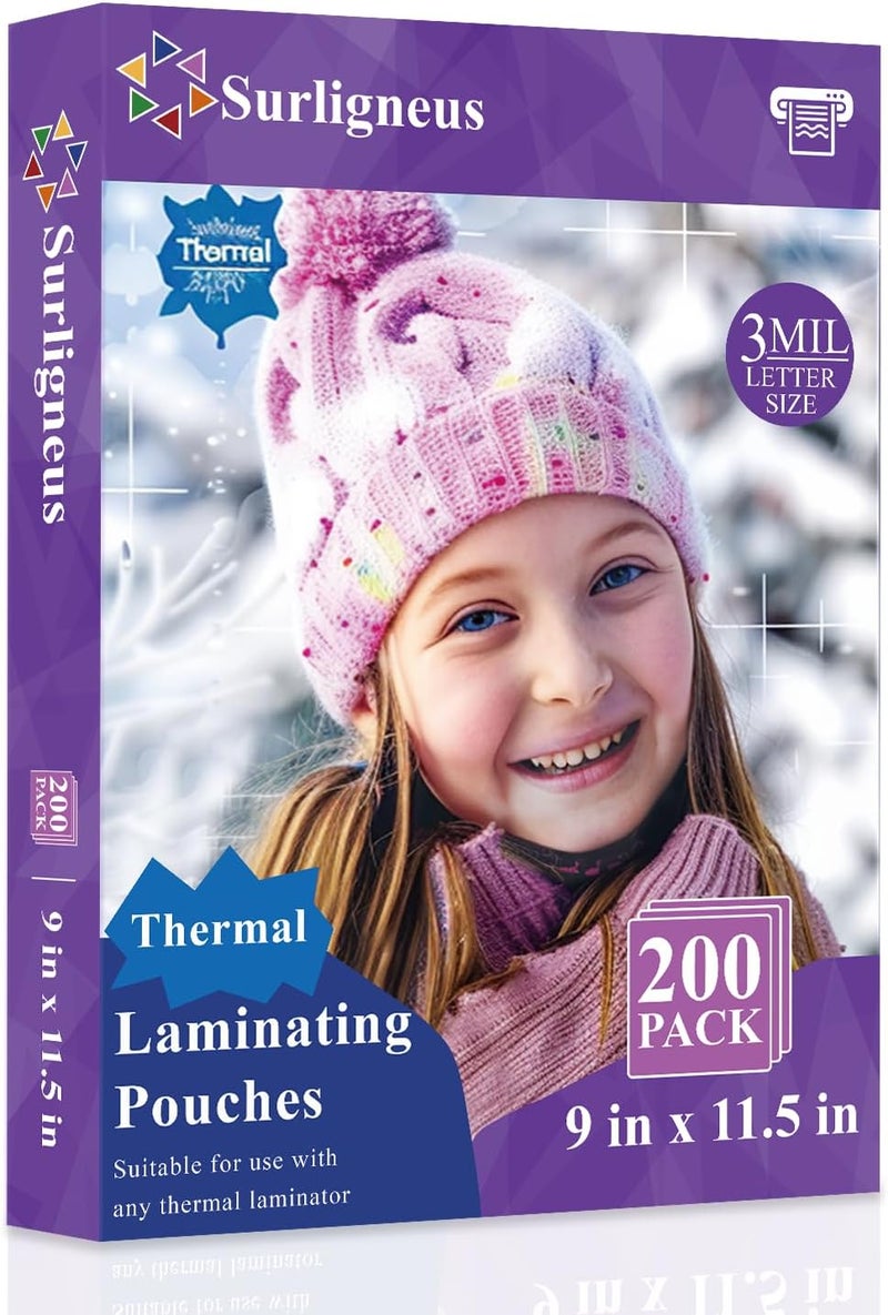 Surligneus Laminating Sheets 8.5 x 11, 200 Pack Thermal Laminating Pouches 3 mil, Clear Thermal Laminating Plastic Paper Laminator Sheets, Clear Laminate Sheets Fits Letter Sized Paper (8.9 in. × 11.4 in.). - Image 1